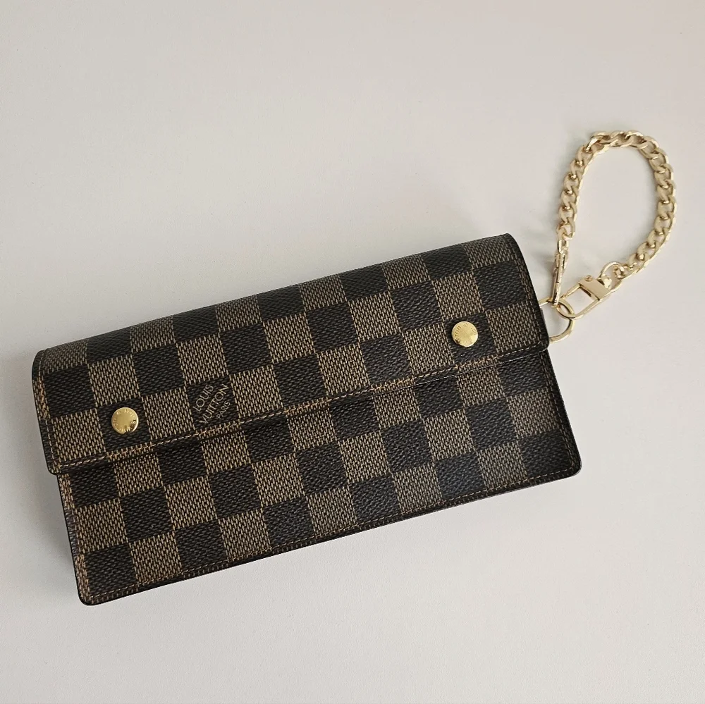 Louis Vuitton Damier Ebene Portefeuille Accordeon Chain Long Wallet